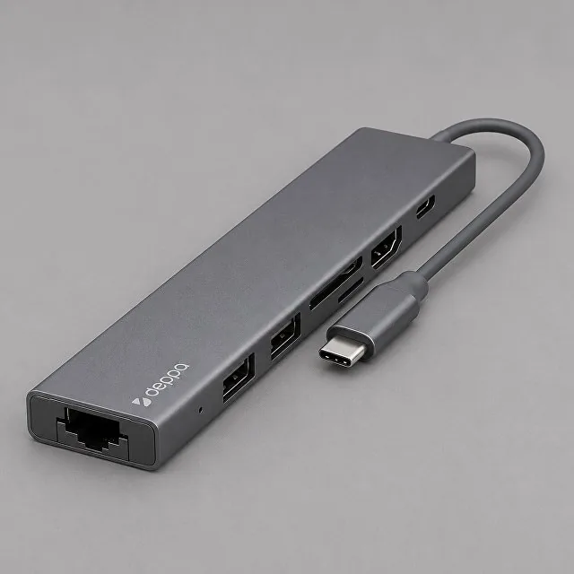 USB Type-C хаб 7-в-1, HDMI, Power Delivery, 2xUSB 3.0, RJ45, microSD/SD