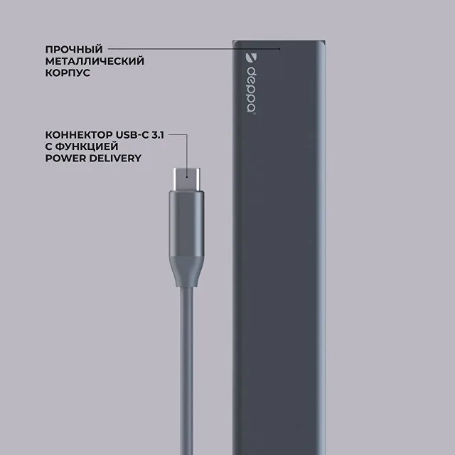 USB Type-C хаб 7-в-1, HDMI, Power Delivery, 2xUSB 3.0, RJ45, microSD/SD фото 3