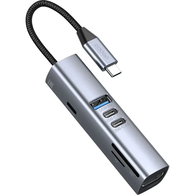 USB-хаб 7 в 1 USB-C - USB-A3.0 + 2хUSB-C + USB-C PD100Вт + HDMI + SD + microSD фото 2
