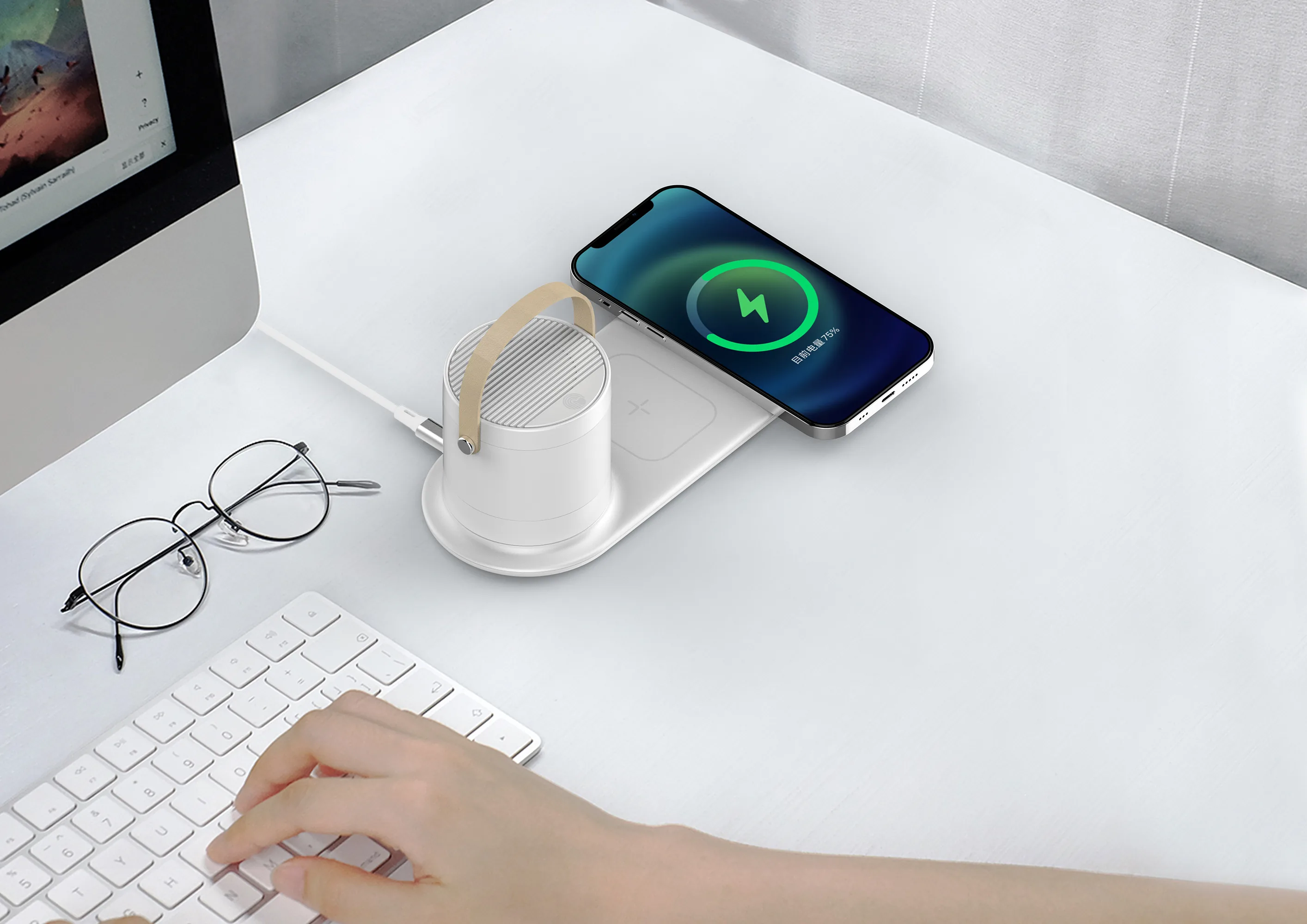 Настольная беспроводная (15W) зарядная станция "Smart Home" с bluetooth колонкой-лампой фото 6