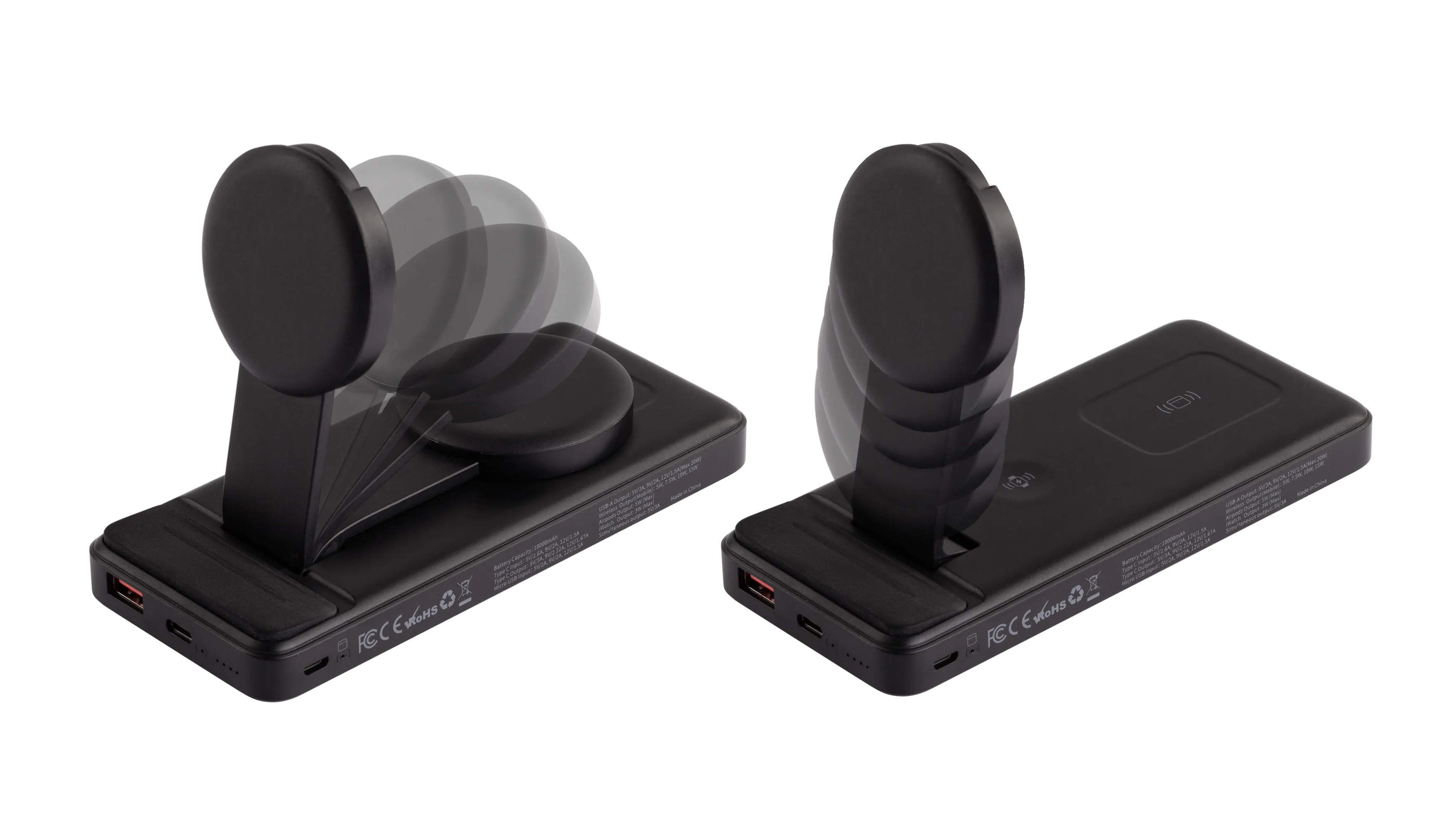 Беспроводная зарядная (20W/15W) станция-пауэрбэнк "Slider" 10000 mAh для смартфонов, наушников, часов, с подвижным зарядным блоком фото 2