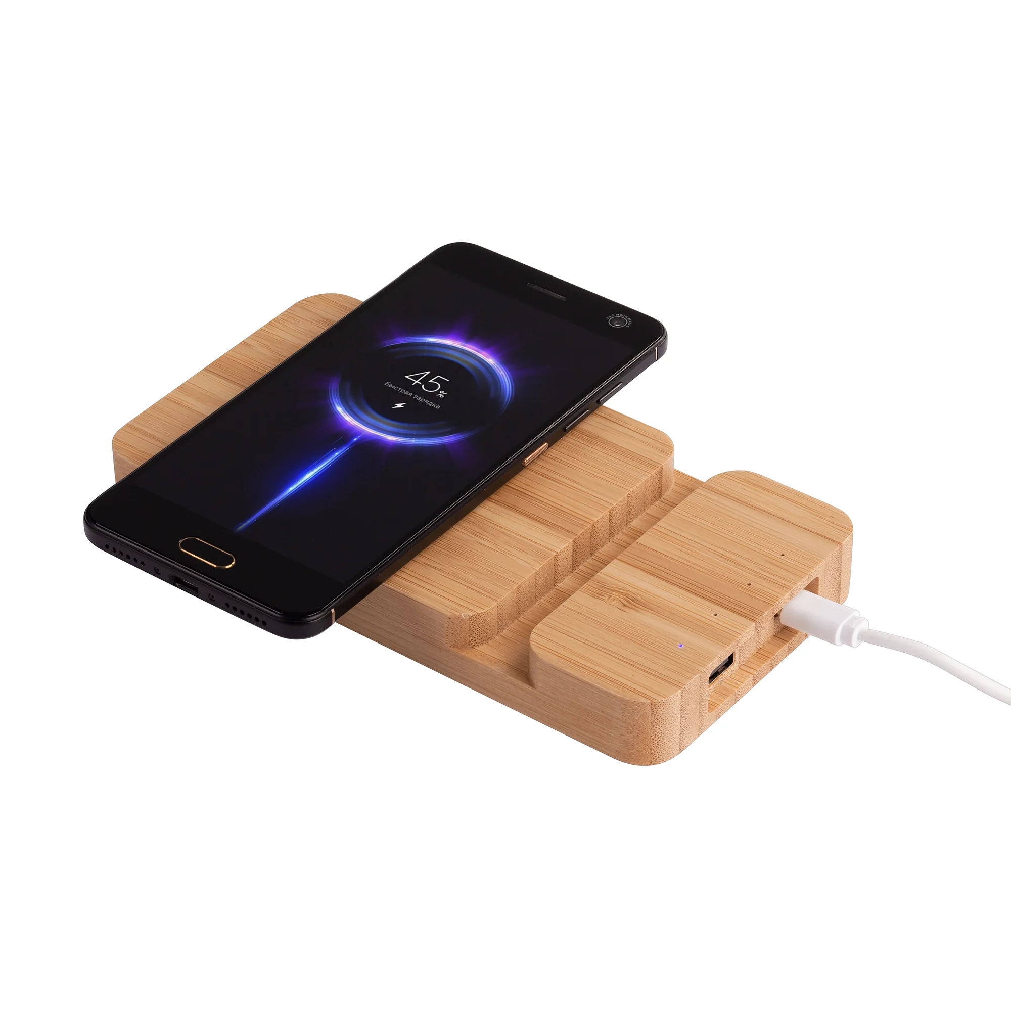 Беспроводное (10W) зарядное устройство "Bamboo Power" 5000 mAh с подставкой под смартфон, бамбук фото 3
