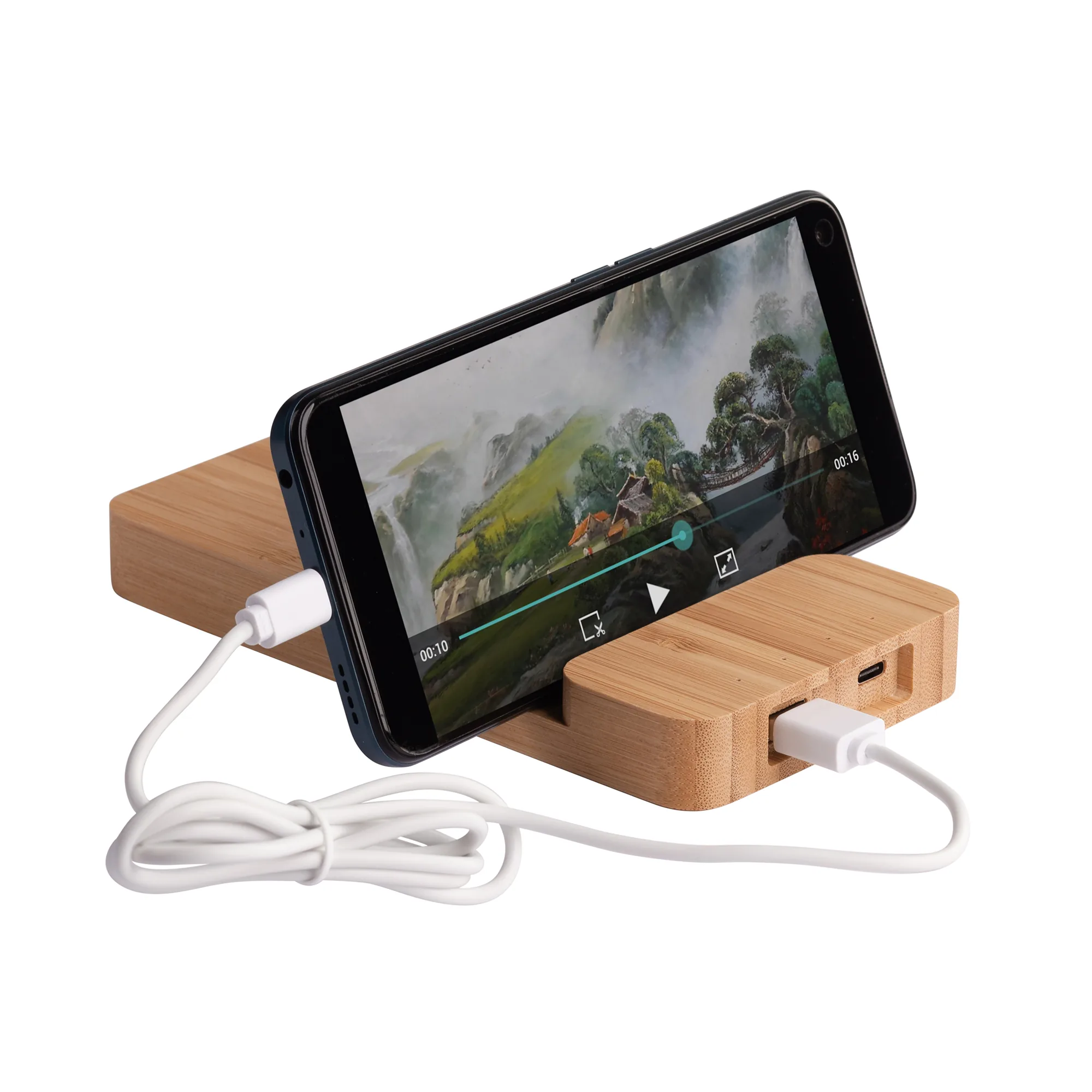Беспроводное (10W) зарядное устройство "Bamboo Power" 5000 mAh с подставкой под смартфон, бамбук фото 4