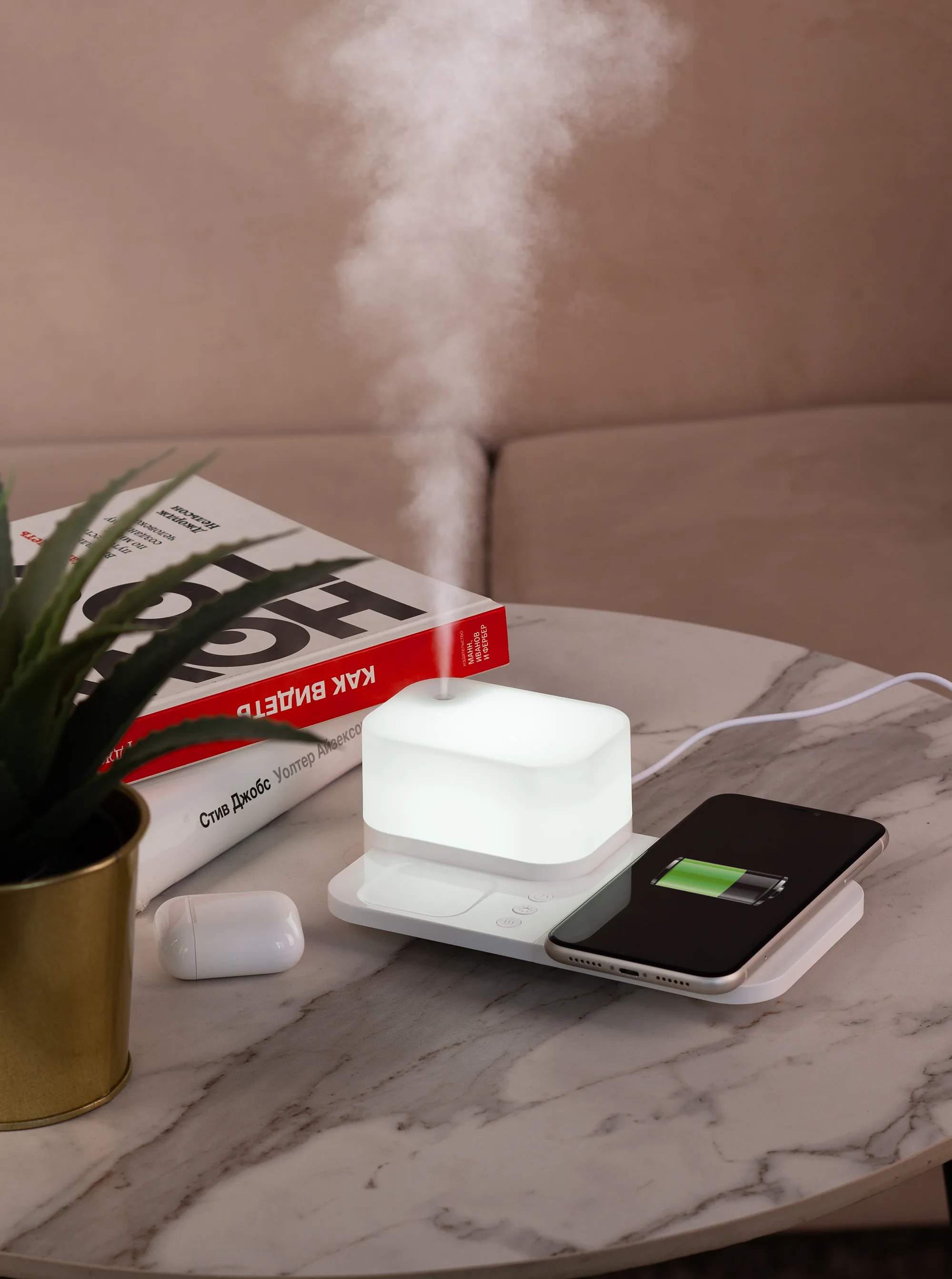 Настольная беспроводная (15W) зарядная станция "Smart Base" с увлажнителем и лампой фото 9