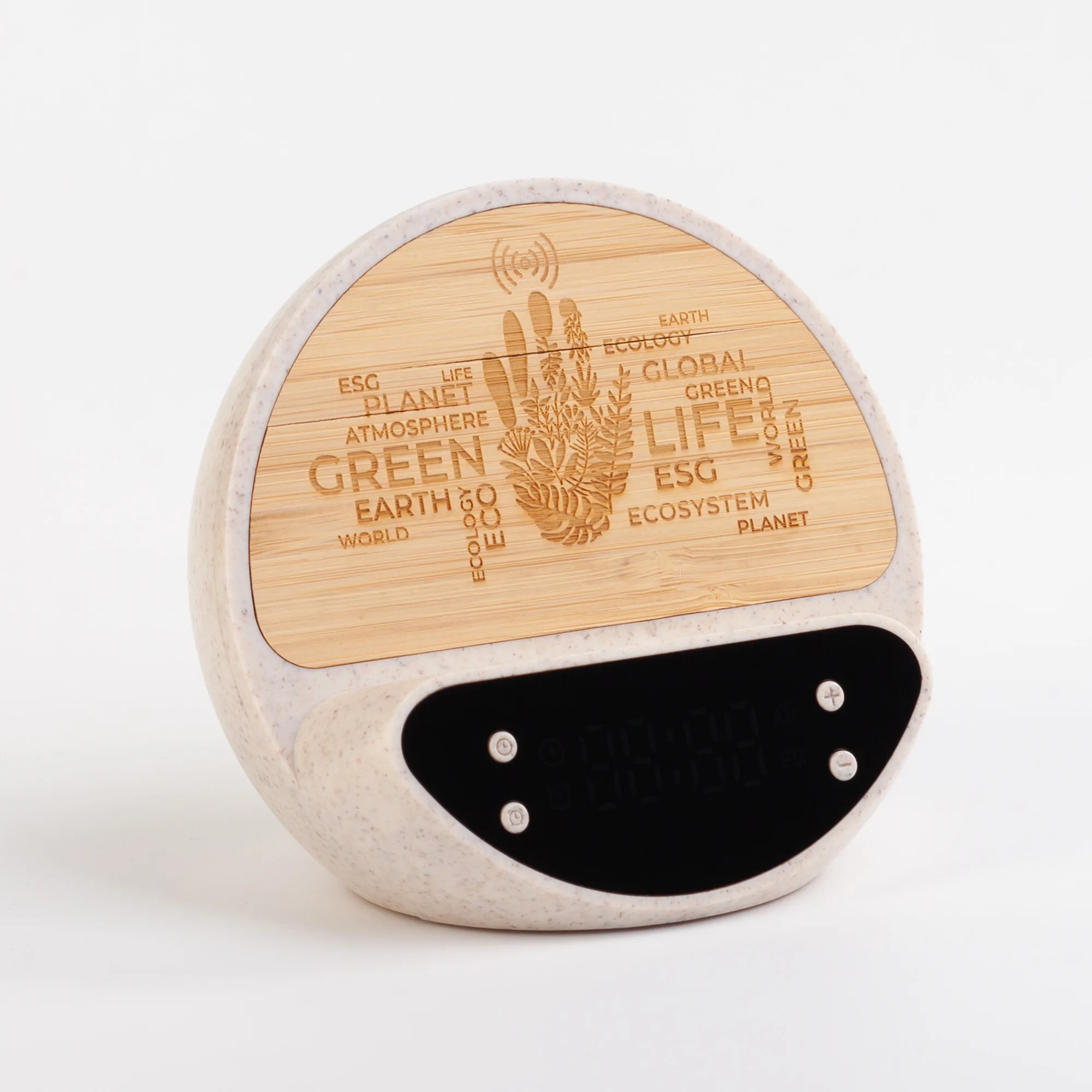 Настольные часы "Smiley" с беспроводным (10W) зарядным устройством и будильником, пшеница/бамбук/пластик фото 9