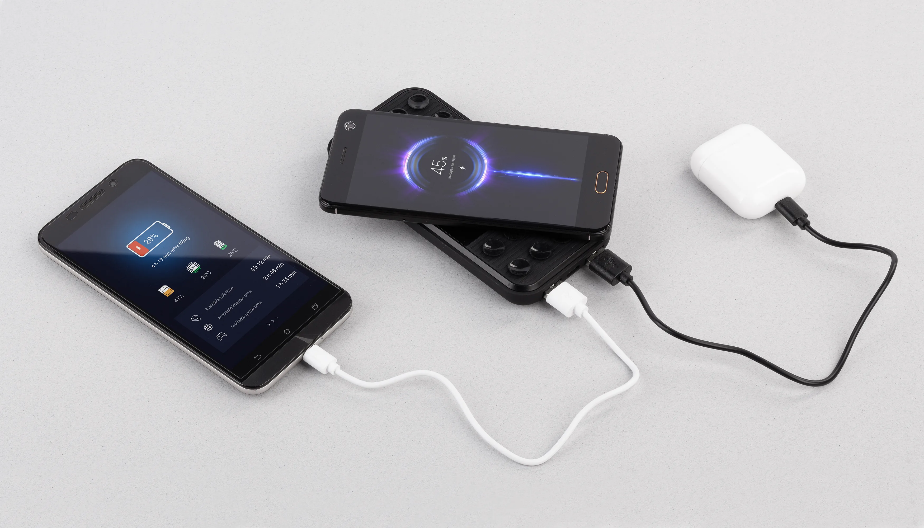 Беспроводное зарядное устройство "Sticky SOFTTOUCH", 10000 mAh с подсветкой логотипа и присосками фото 2
