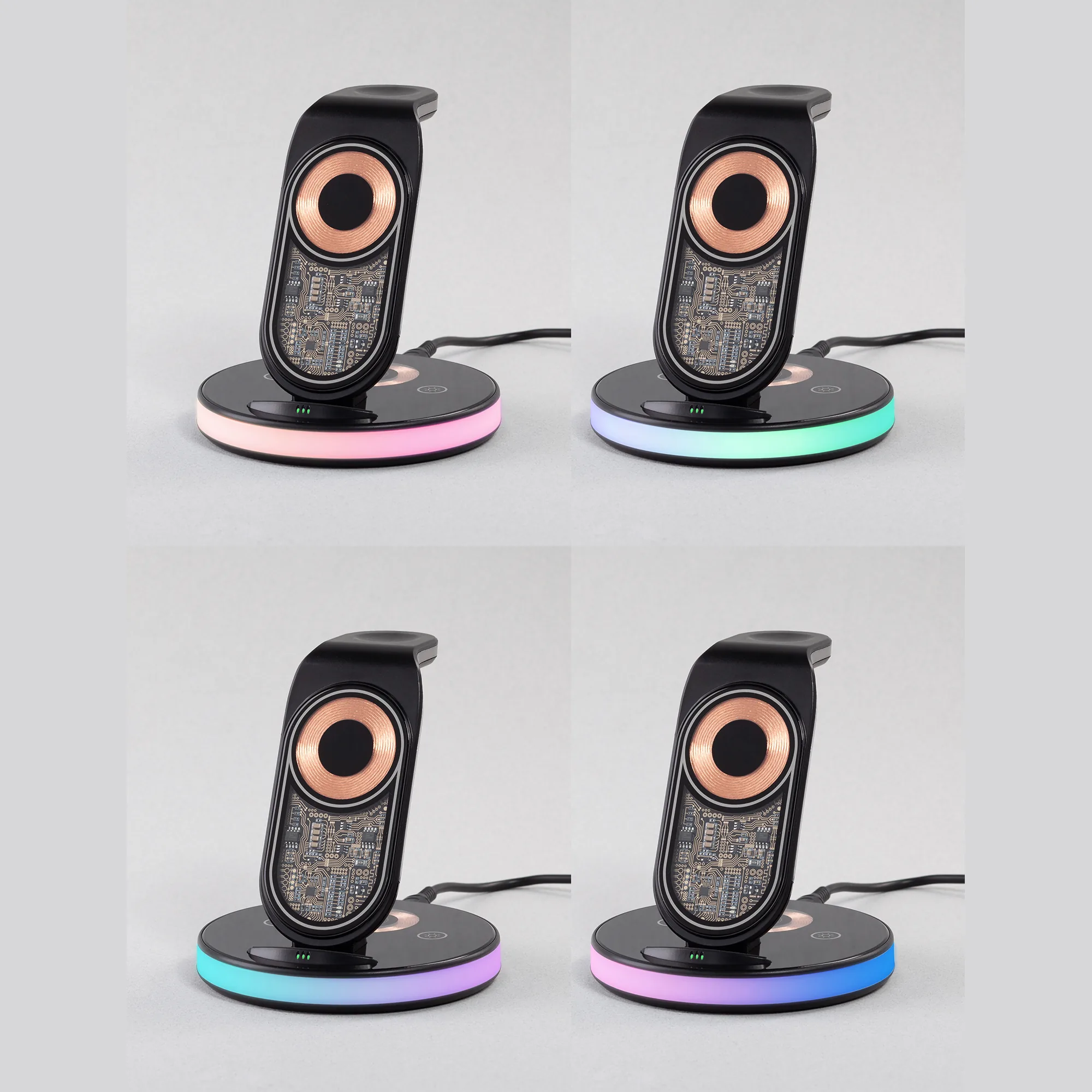 Беспроводная (15W) зарядная станция "Tron" с прозрачным корпусом и подсветкой фото 5