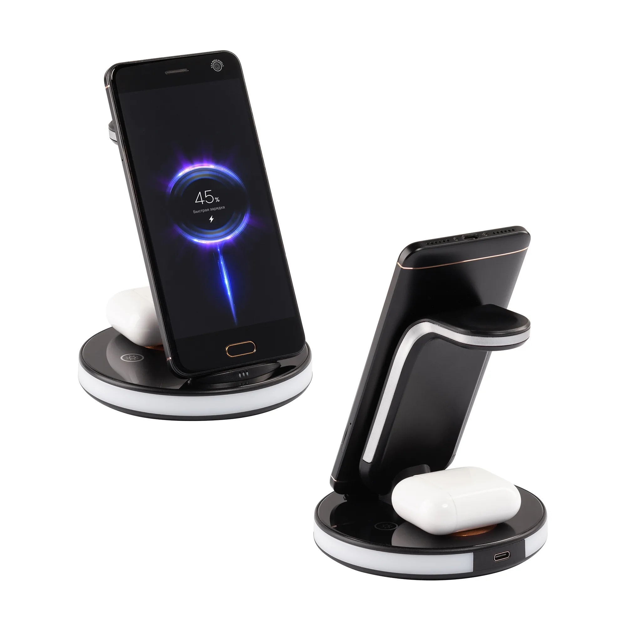 Беспроводная (15W) зарядная станция "Tron" с прозрачным корпусом и подсветкой фото 6