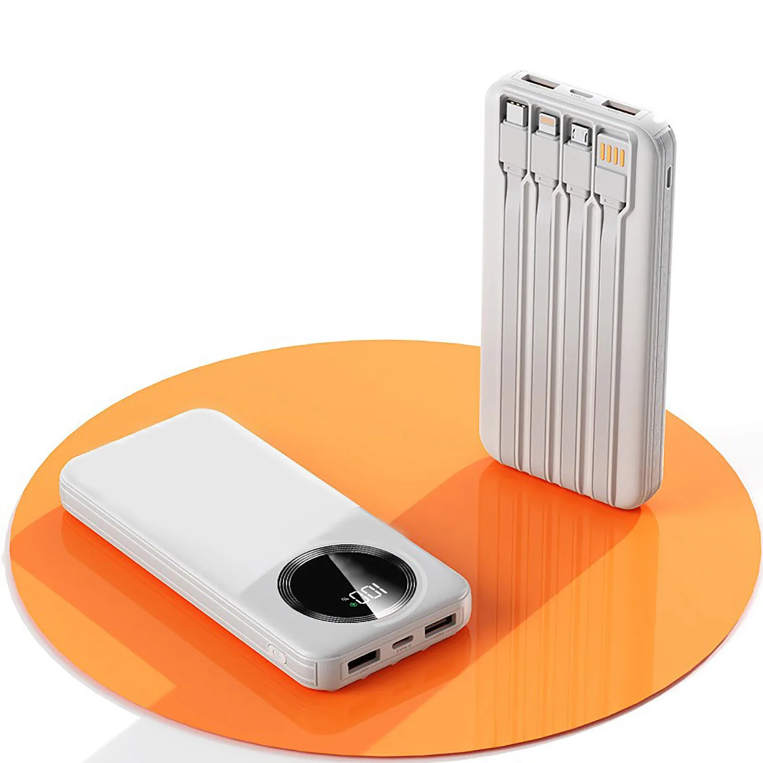 Зарядное устройство "Phantom" 10000 mAh с 4мя встроенными кабелями и цифровым индикатором заряда фото 2