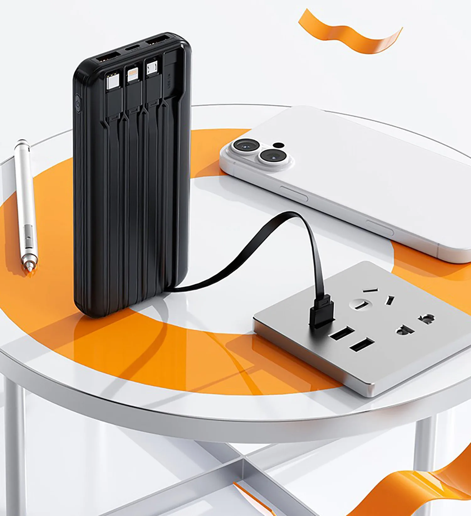 Зарядное устройство "Phantom" 10000 mAh с 4мя встроенными кабелями и цифровым индикатором заряда фото 10