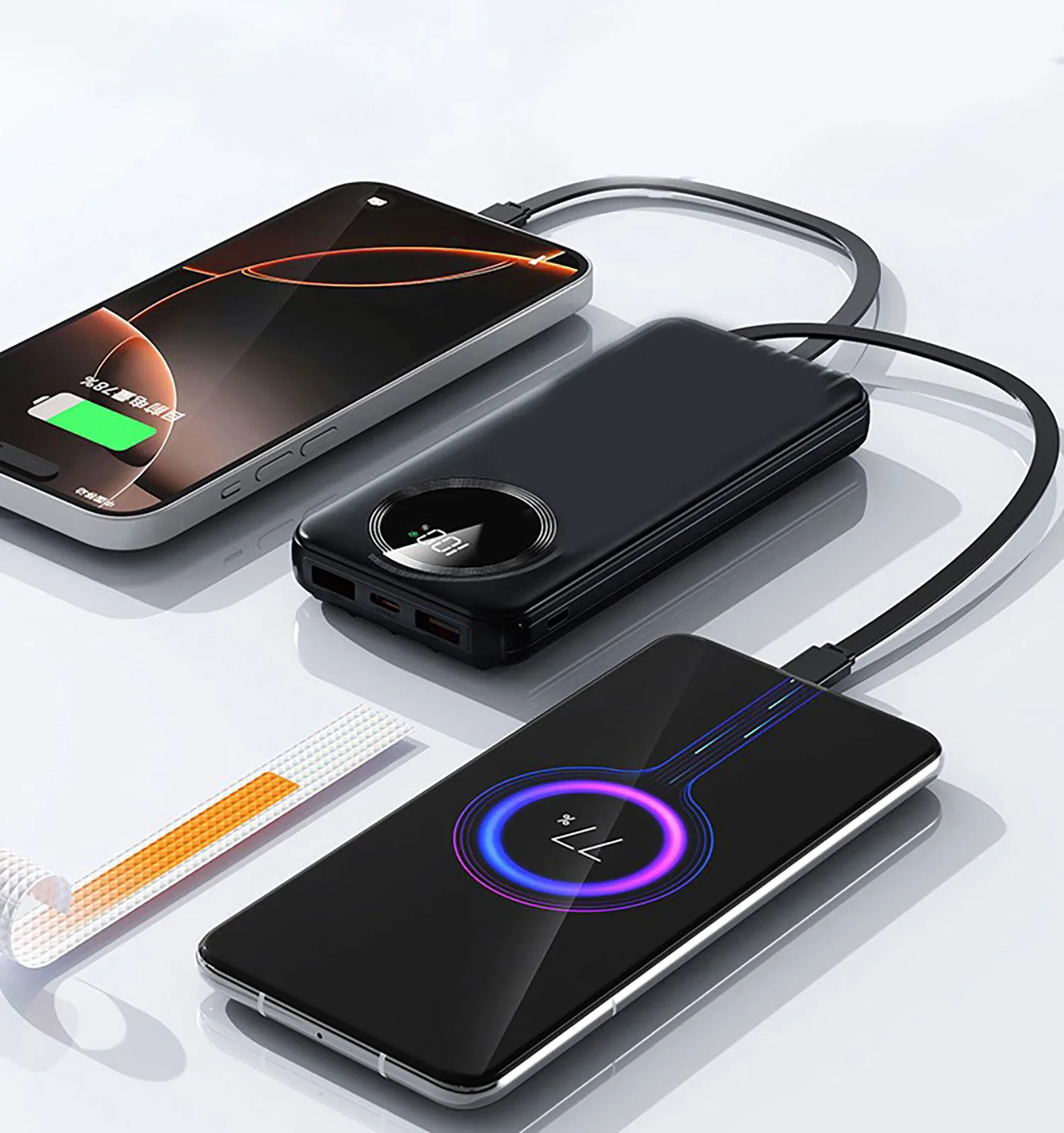Зарядное устройство "Phantom" 10000 mAh с 4мя встроенными кабелями и цифровым индикатором заряда фото 11
