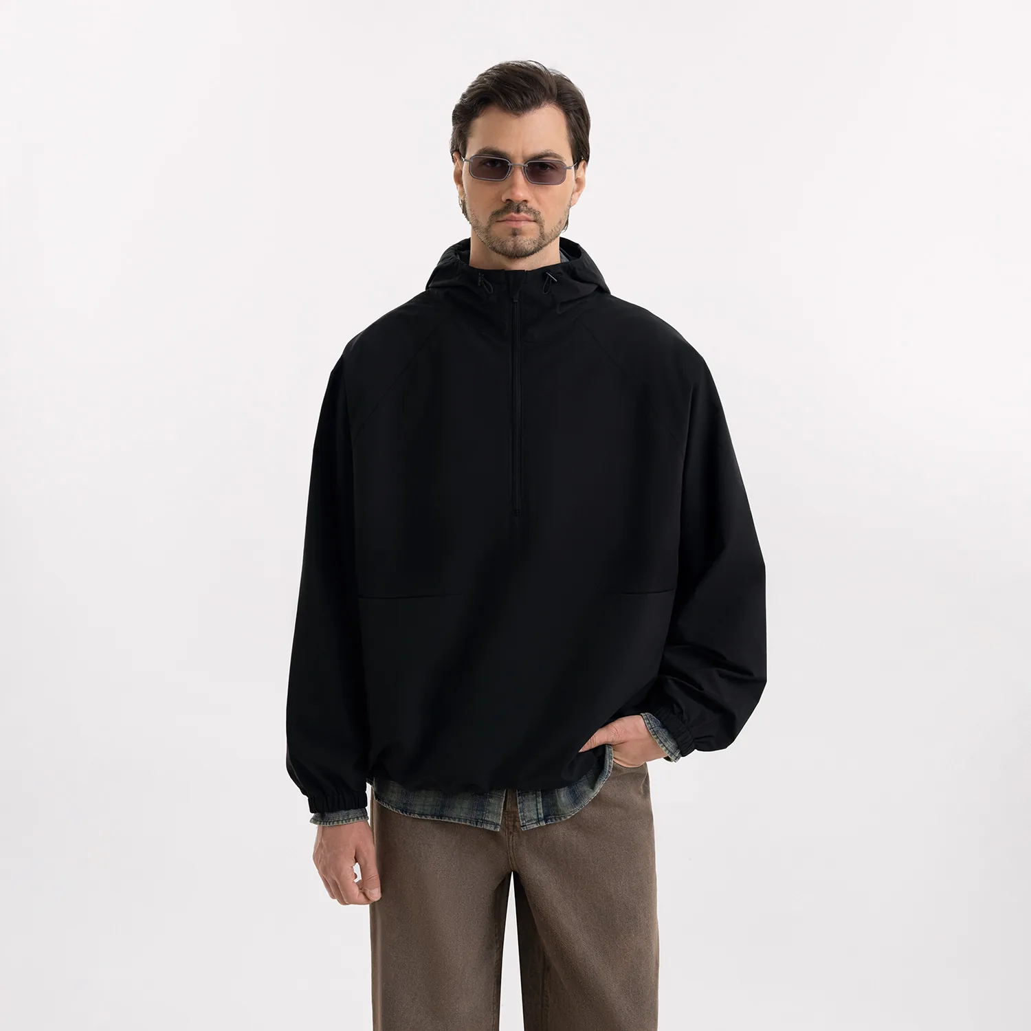 Ветровка (анорак) оверсайз унисекс Риссман (Rissman), черная, размер XL/XXL
