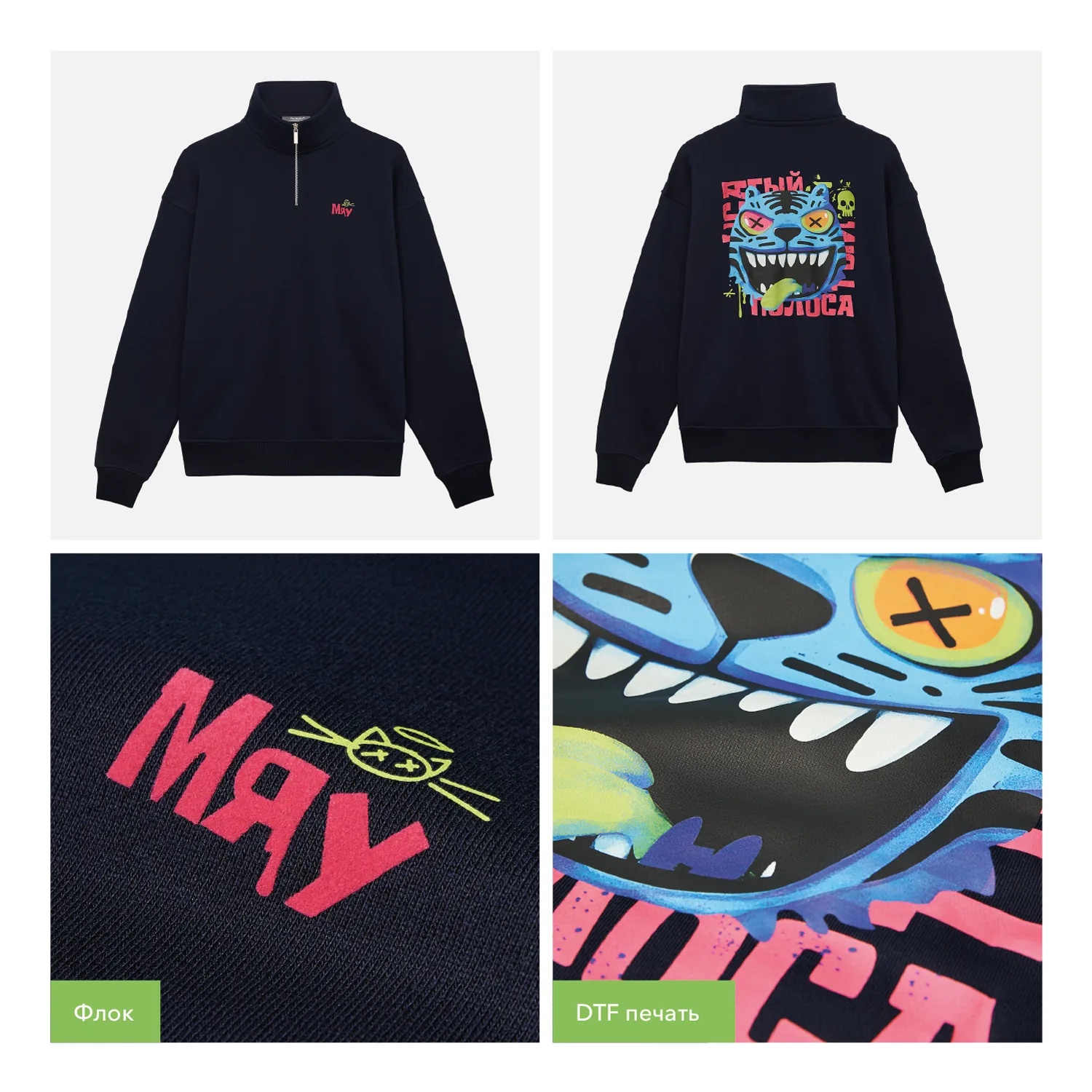 Толстовка на молнии унисекс Флоу (Flow), темно-синяя, размер XL/2XL фото 13