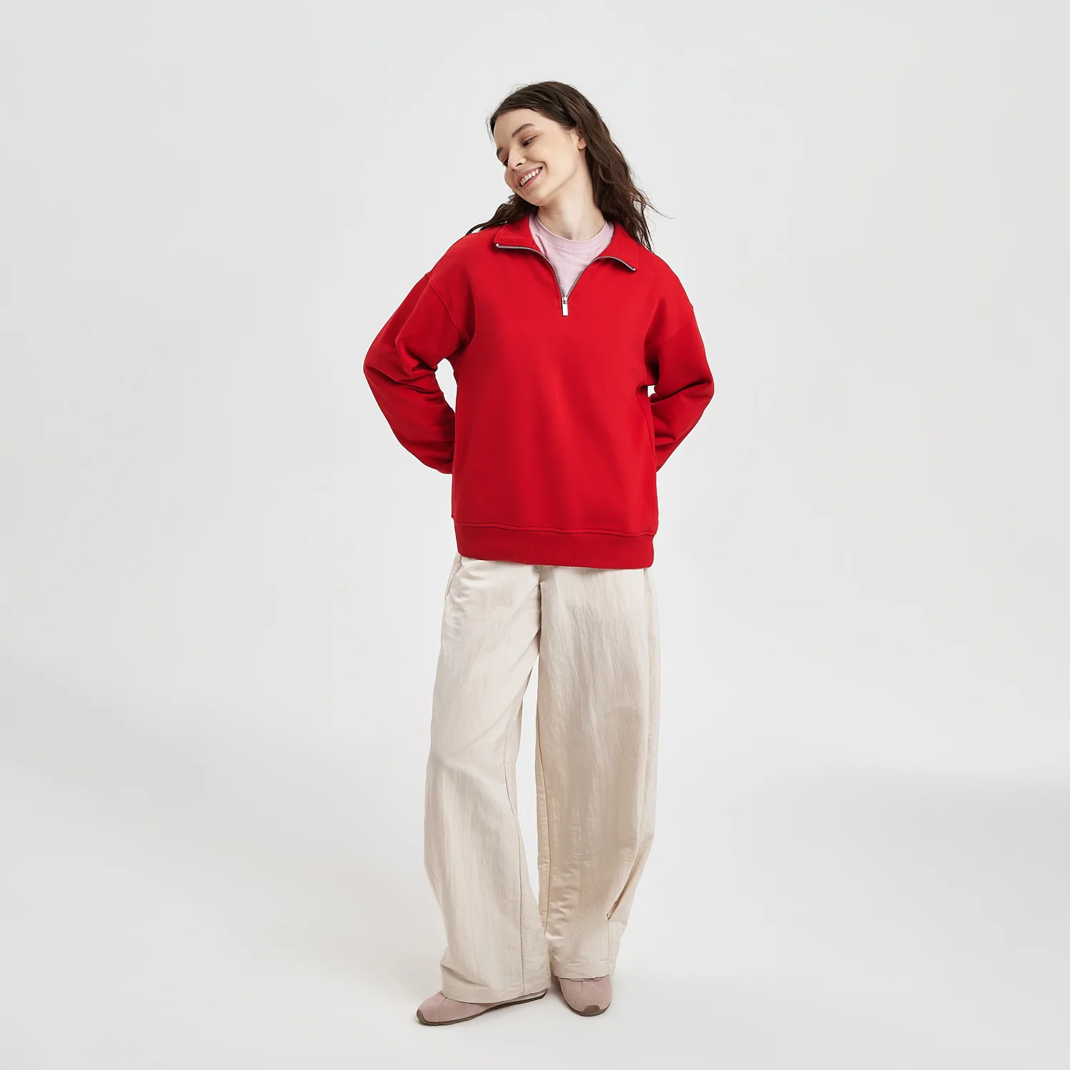 Толстовка на молнии унисекс Флоу (Flow), красная, размер XL/2XL фото 4