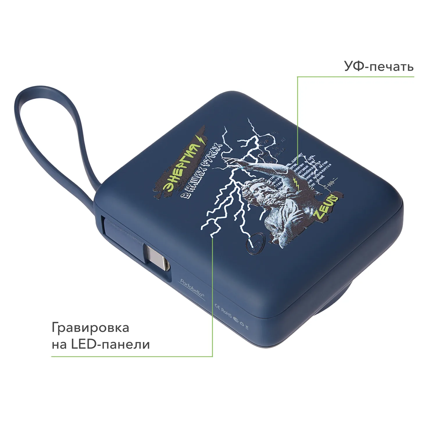 Внешний аккумулятор с подсветкой Риттер PD (Ritter PD) 10000mAh с функцией беспроводной зарядки 15W, синий фото 12