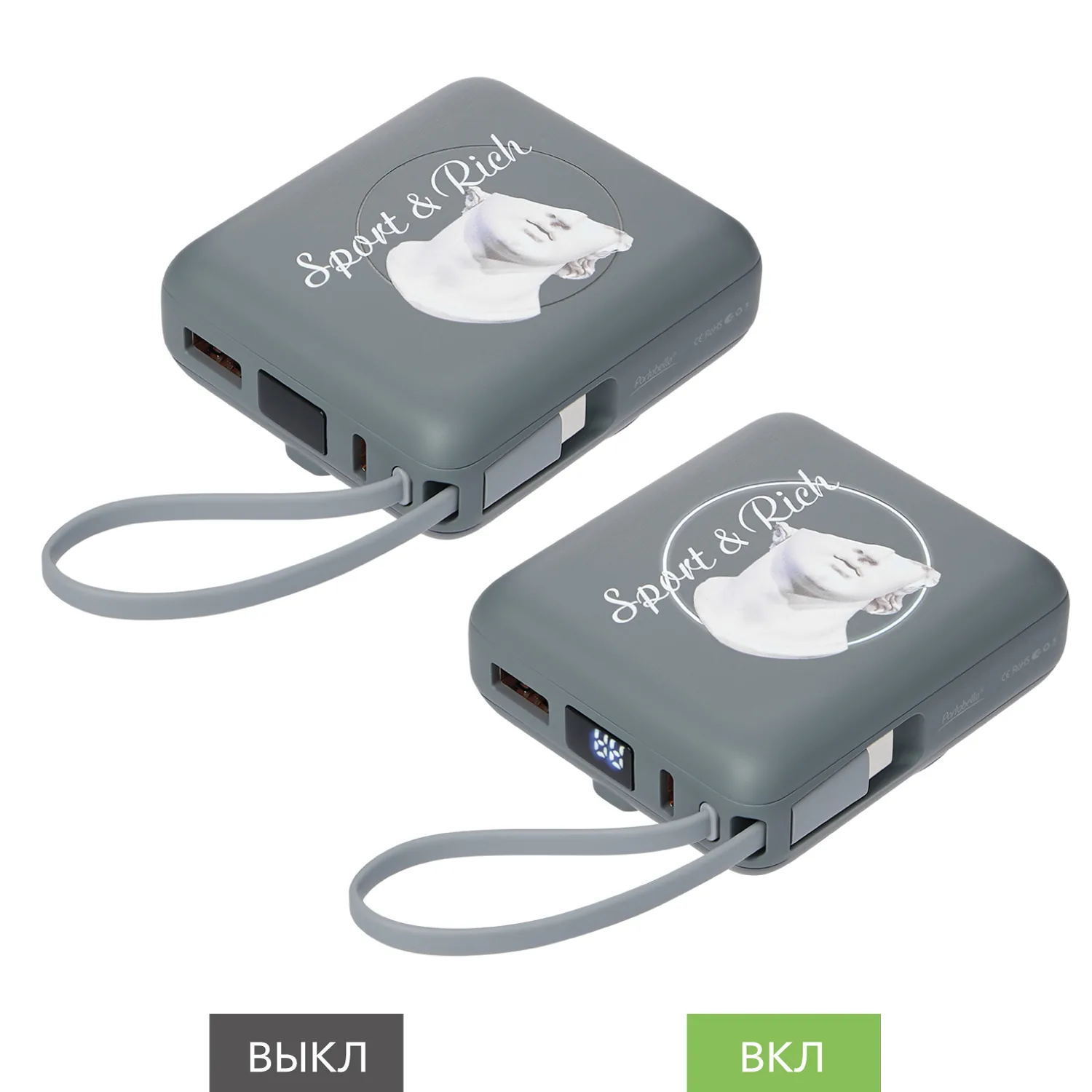 Внешний аккумулятор с подсветкой Риттер PD (Ritter PD) 10000mAh с функцией беспроводной зарядки 15W, серый фото 12
