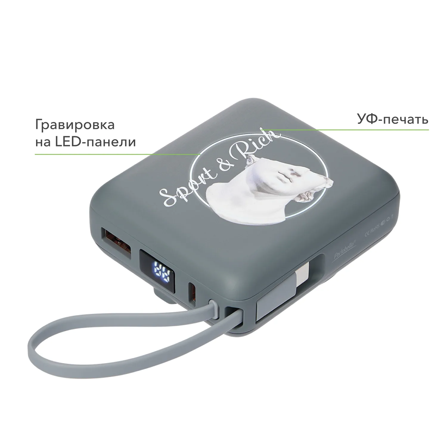 Внешний аккумулятор с подсветкой Риттер PD (Ritter PD) 10000mAh с функцией беспроводной зарядки 15W, серый фото 13