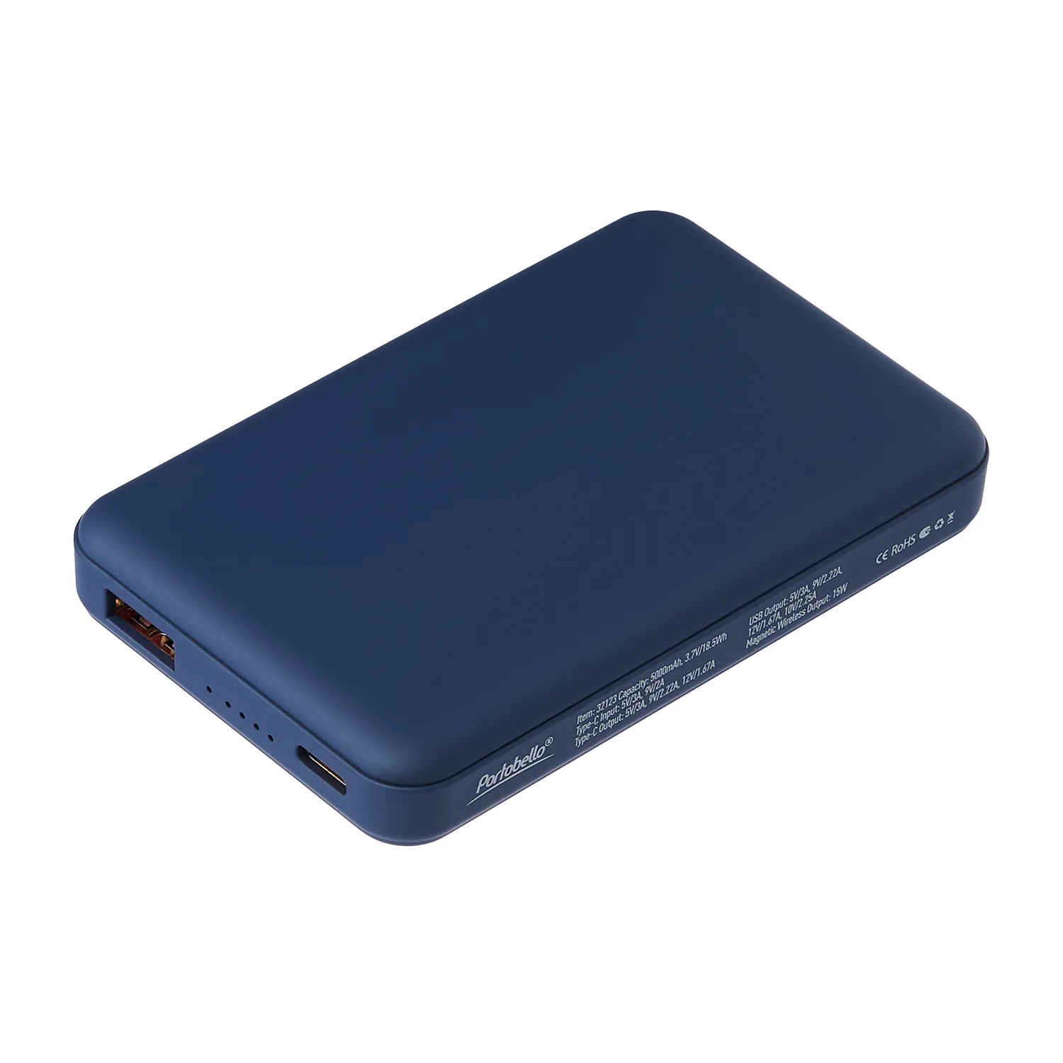 Внешний аккумулятор Ларго PD (Largo PD) 5000mAh с функцией беспроводной зарядки 15W, синий фото 2