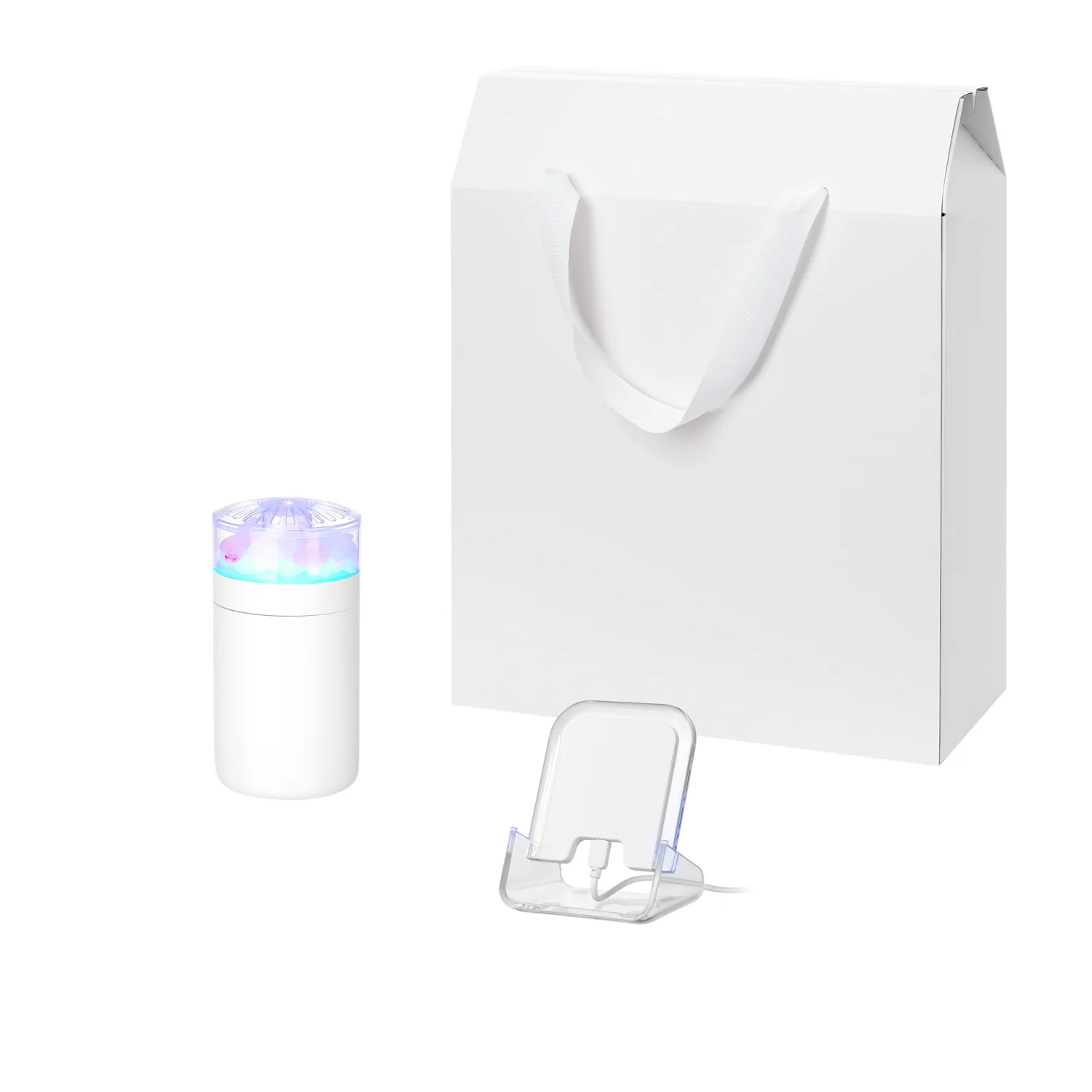 Подарочный набор Кристалл, Глосс НЕО (Crystal, Gloss NEO), белый (увлажнитель воздуха, зарядное устройство)