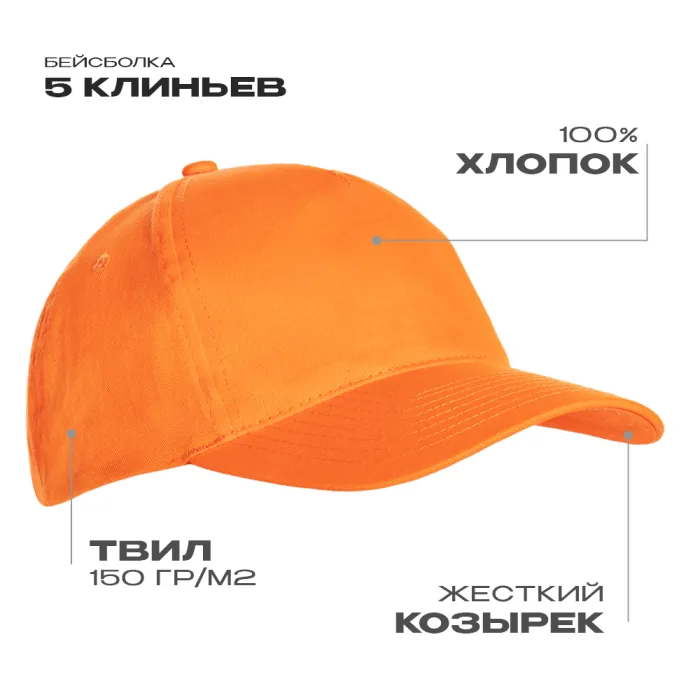 Бейсболка STAN 5 клиньев хлопок 150, 10L