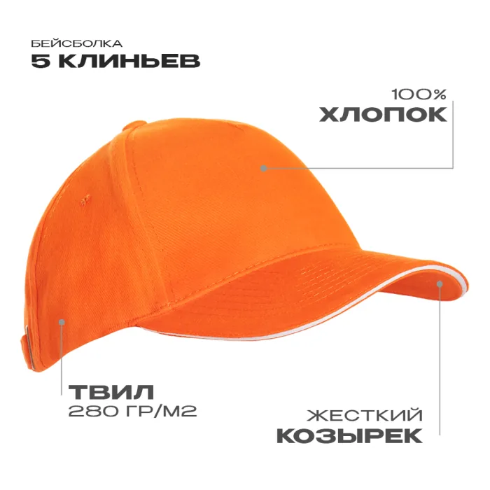 Бейсболка с кантом STAN 5 клиньев хлопок 280, 11K