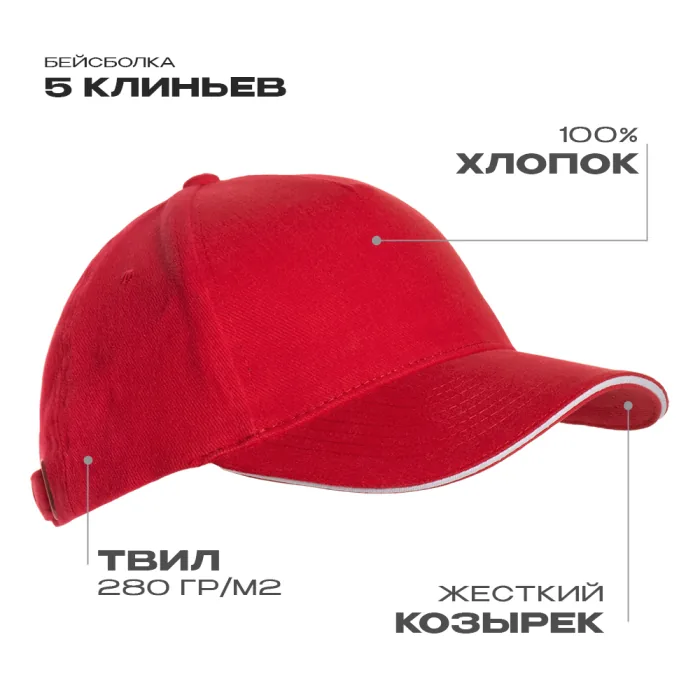 Бейсболка с кантом STAN 5 клиньев хлопок 280, 11K