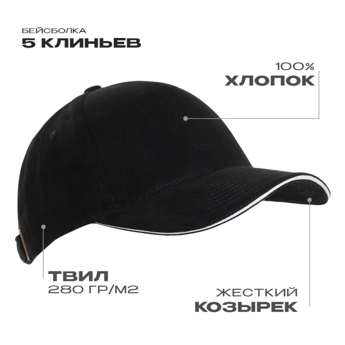 Бейсболка с кантом STAN 5 клиньев хлопок 280, 11K