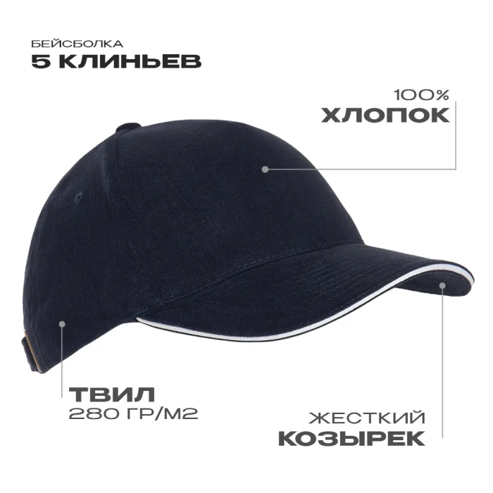 Бейсболка с кантом STAN 5 клиньев хлопок 280, 11K