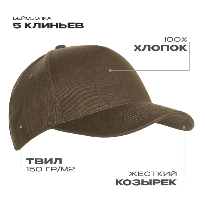 Бейсболка STAN 5 клиньев хлопок 150, 10L