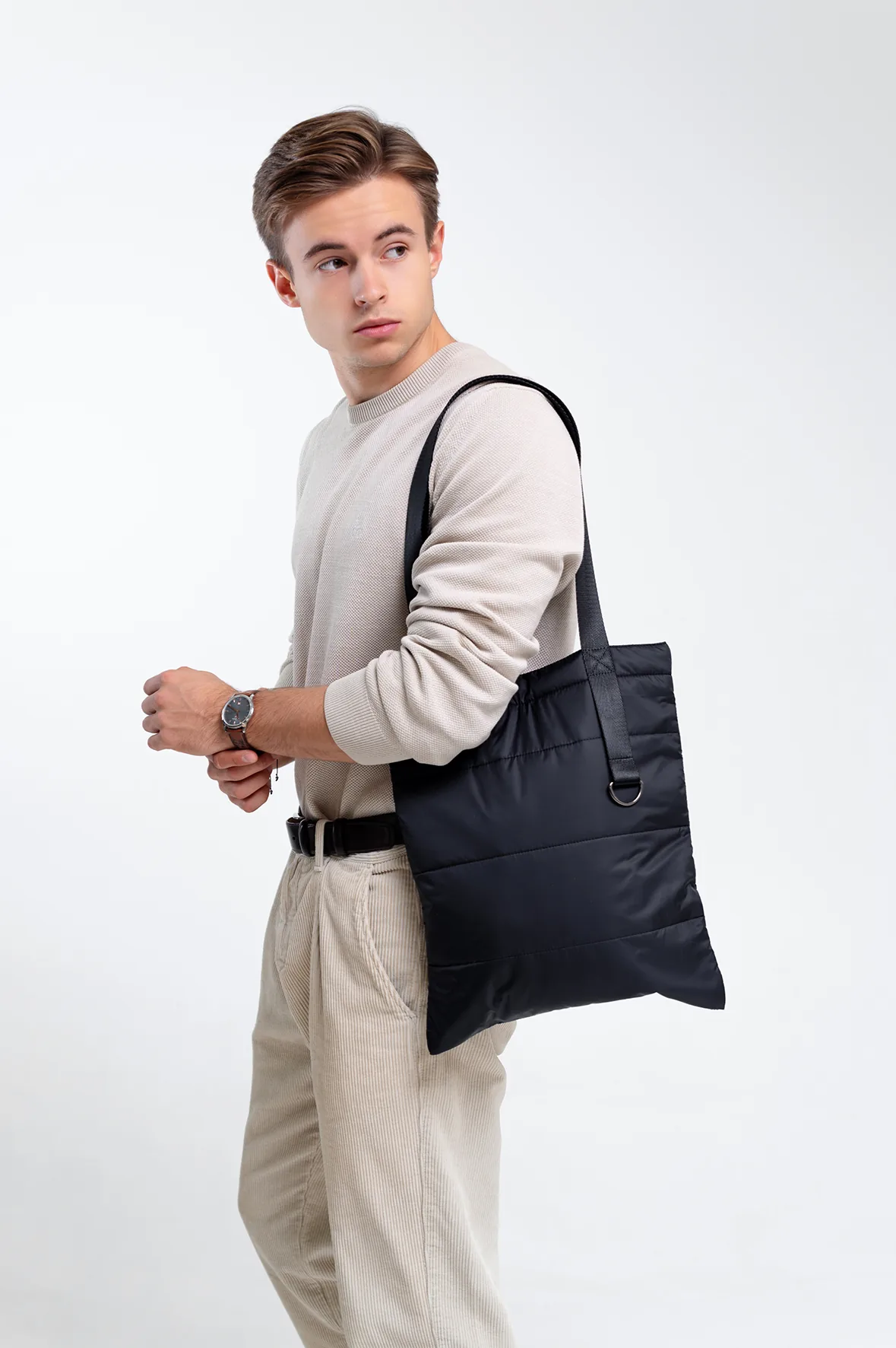 Шоппер Superbag Bubble, стёганый, с магнитной кнопкой (черный) фото 7