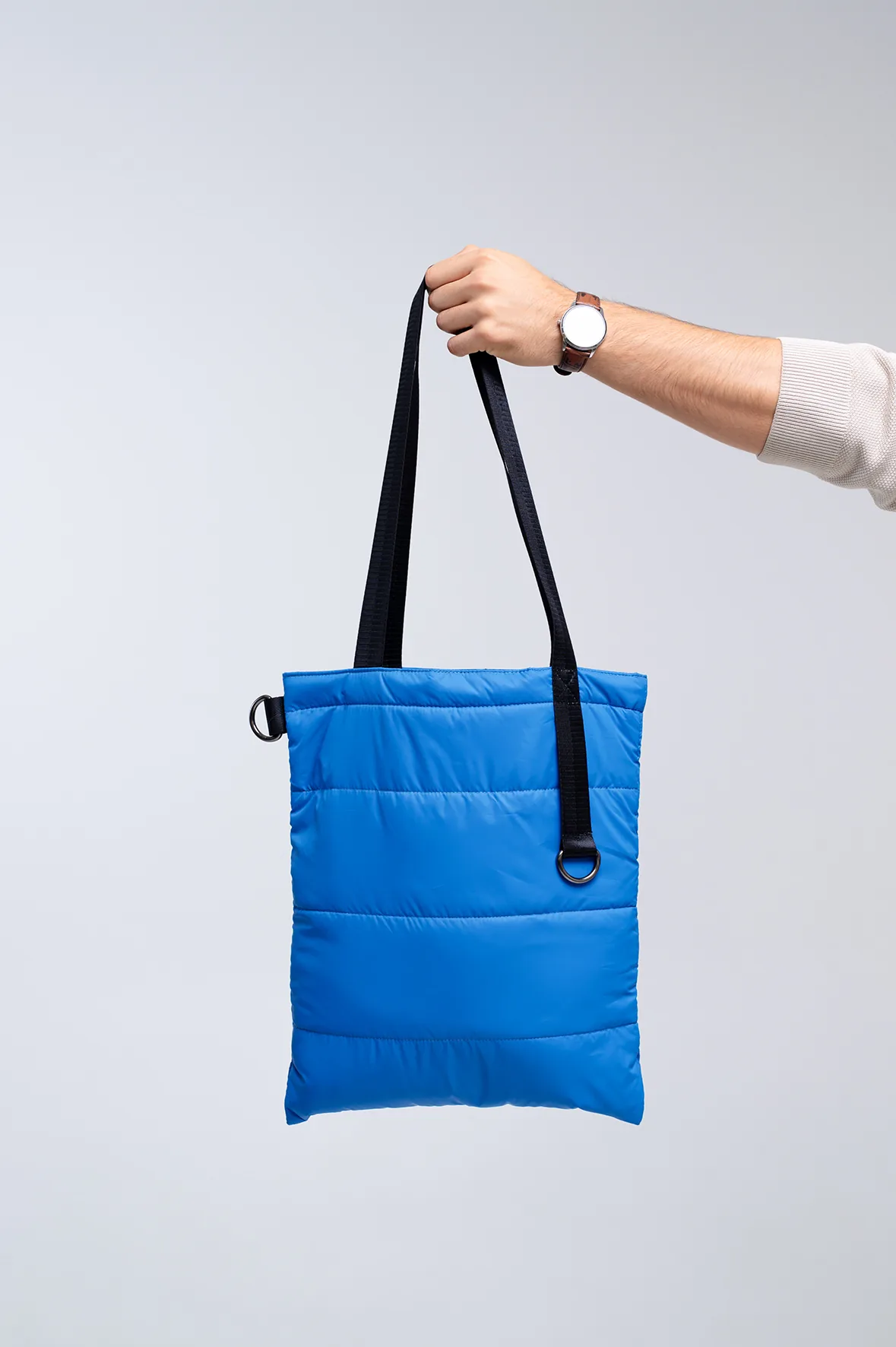 Шоппер Superbag Bubble, стёганый, с магнитной кнопкой (голубой с черным) фото 5