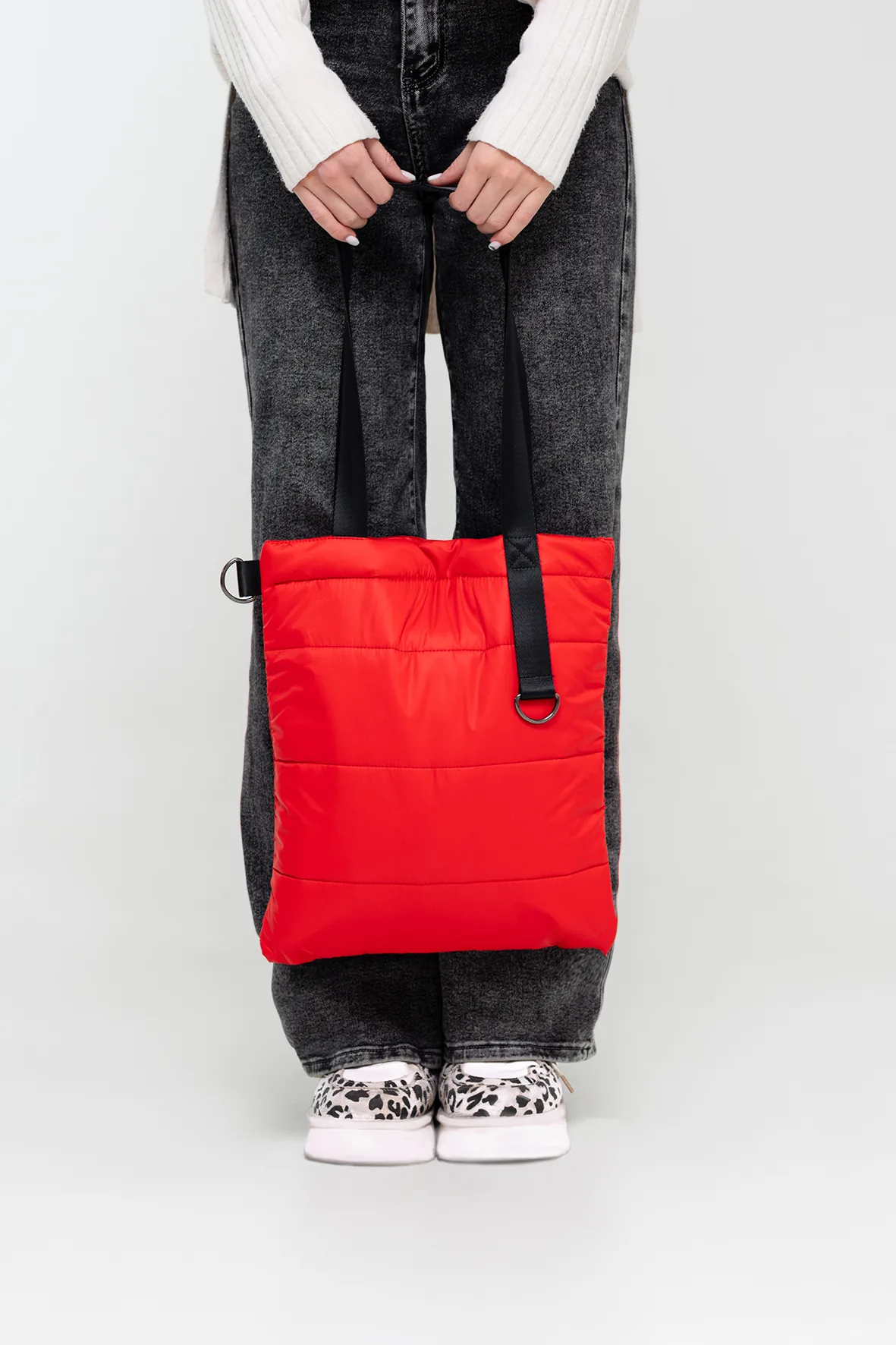 Шоппер Superbag Bubble, стёганый, с магнитной кнопкой (красный с чёрным) фото 6