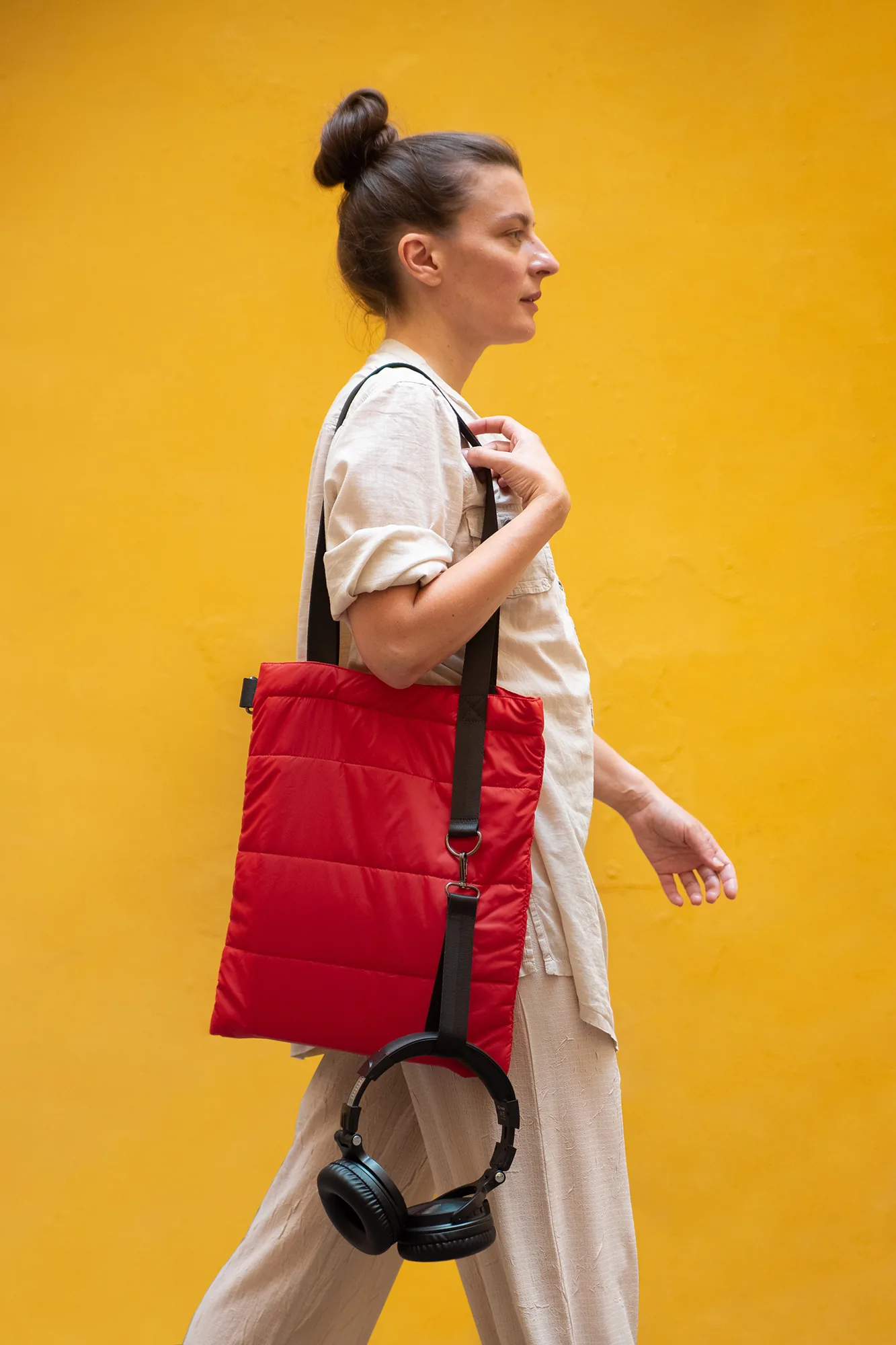 Шоппер Superbag Bubble, стёганый, с магнитной кнопкой (красный с чёрным) фото 7