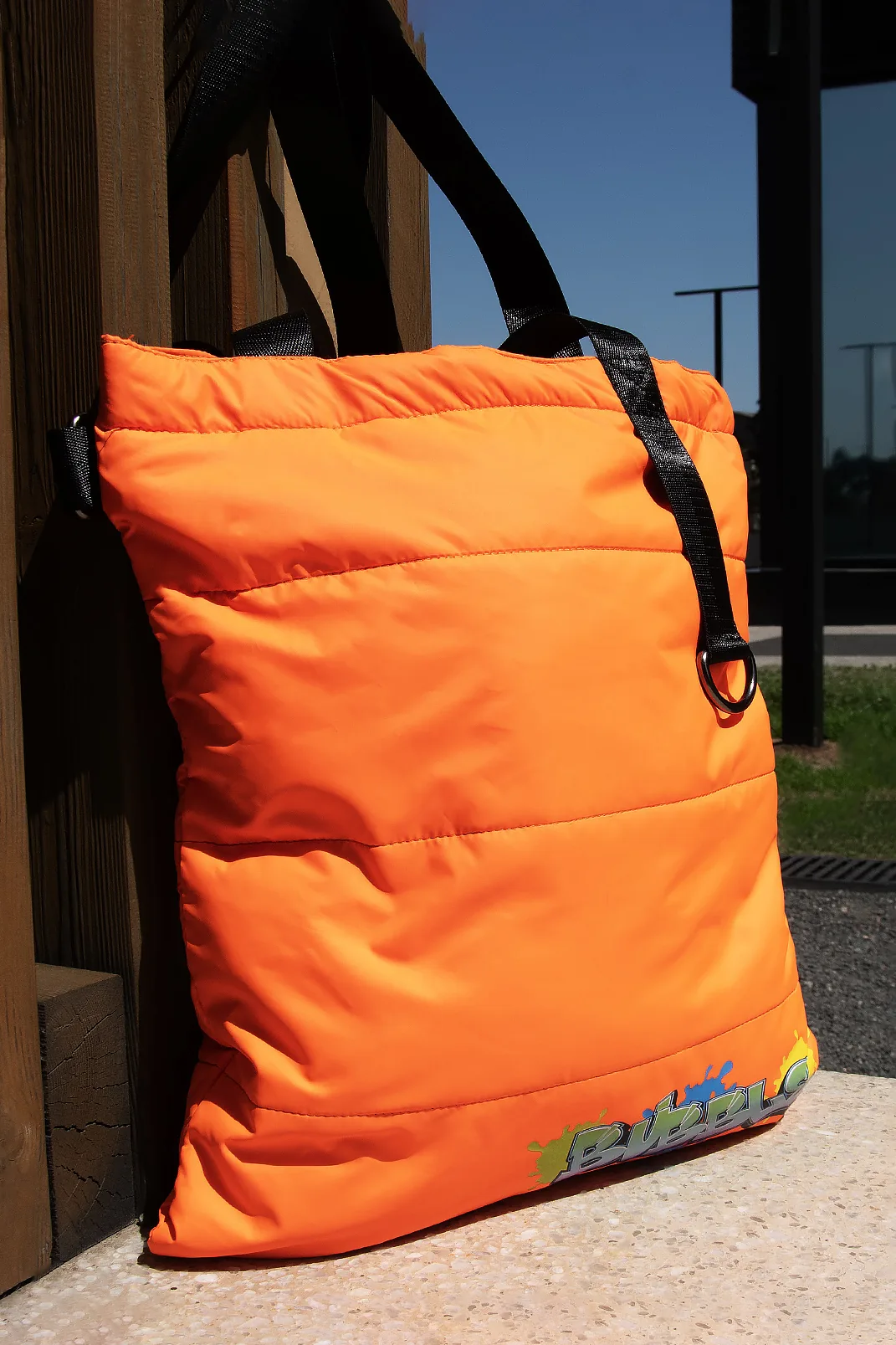 Шоппер Superbag Bubble, стёганый, с магнитной кнопкой (оранжевый с чёрным) фото 9
