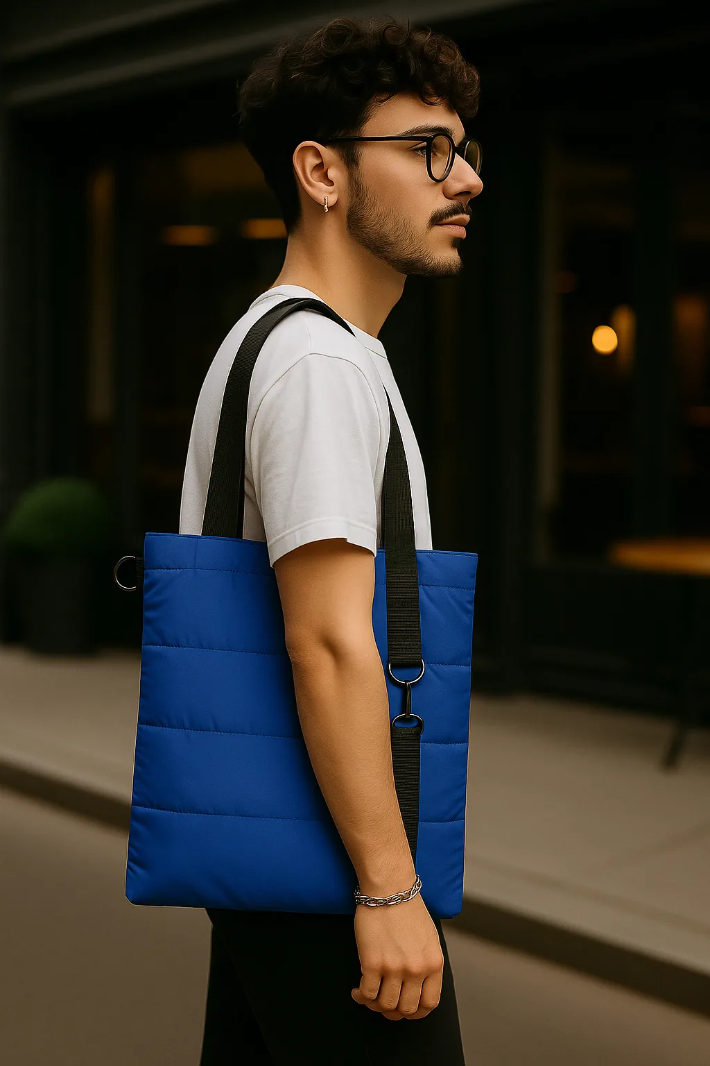 Шоппер Superbag Bubble New, стёганый, со скрытой магнитной кнопкой (синий с чёрным) фото 6
