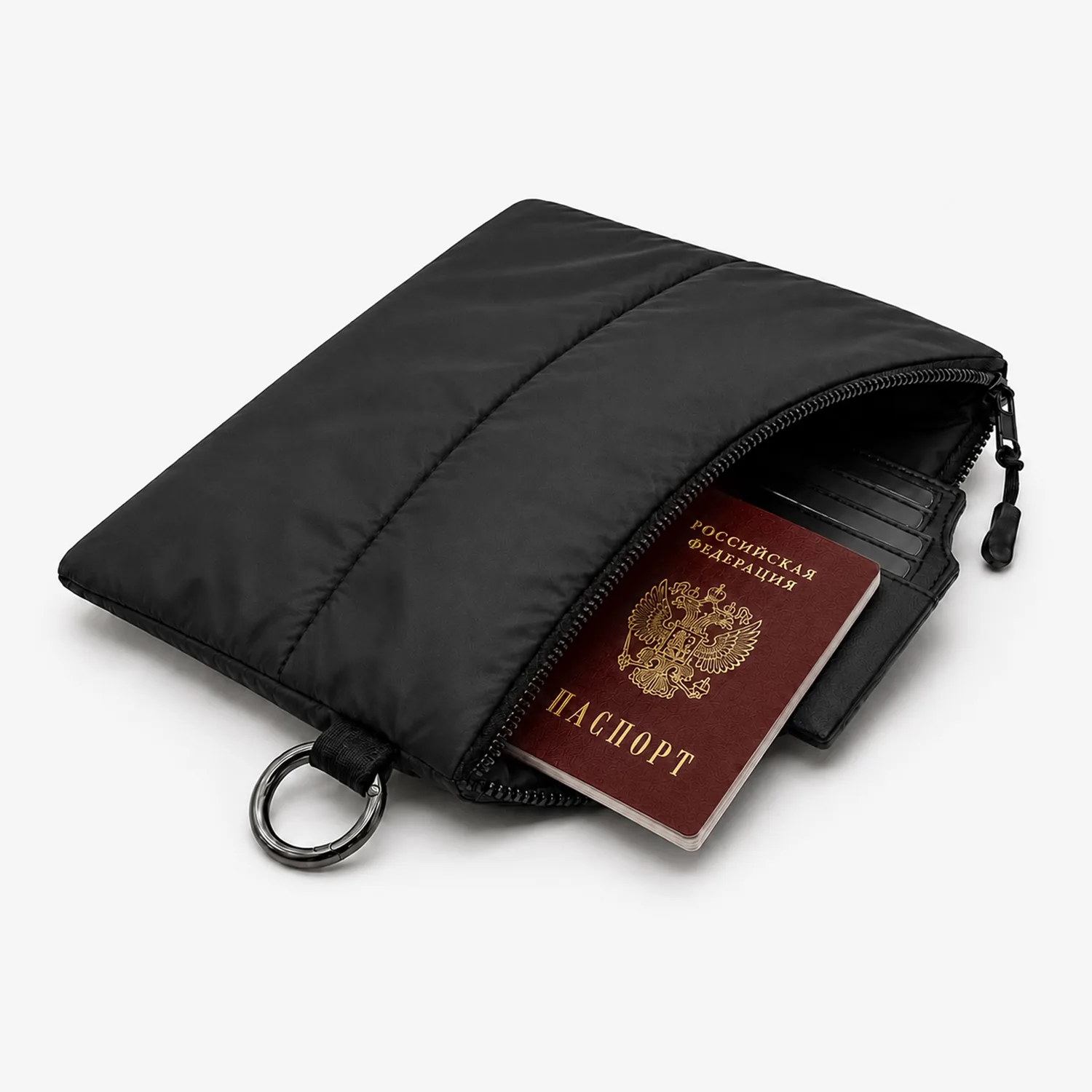 Органайзер для мелочей Superbag Bubble, стёганый, на молнии, с креплением на кольцо-карабин (черный) фото 7