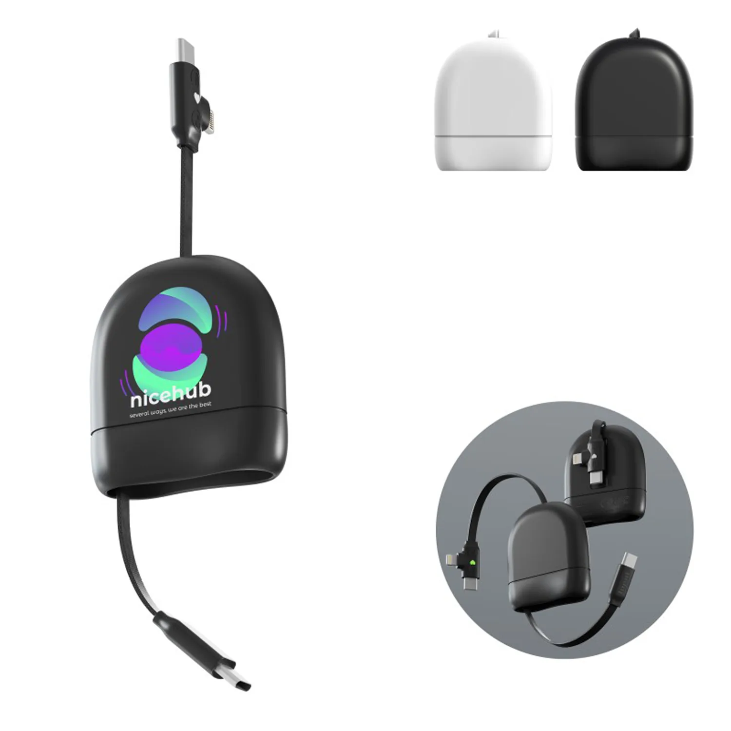 Кабель Xoopar ICE-R с ретрактором 2 в 1, разъёмы USB-C и Lightning, 60 Вт фото 5